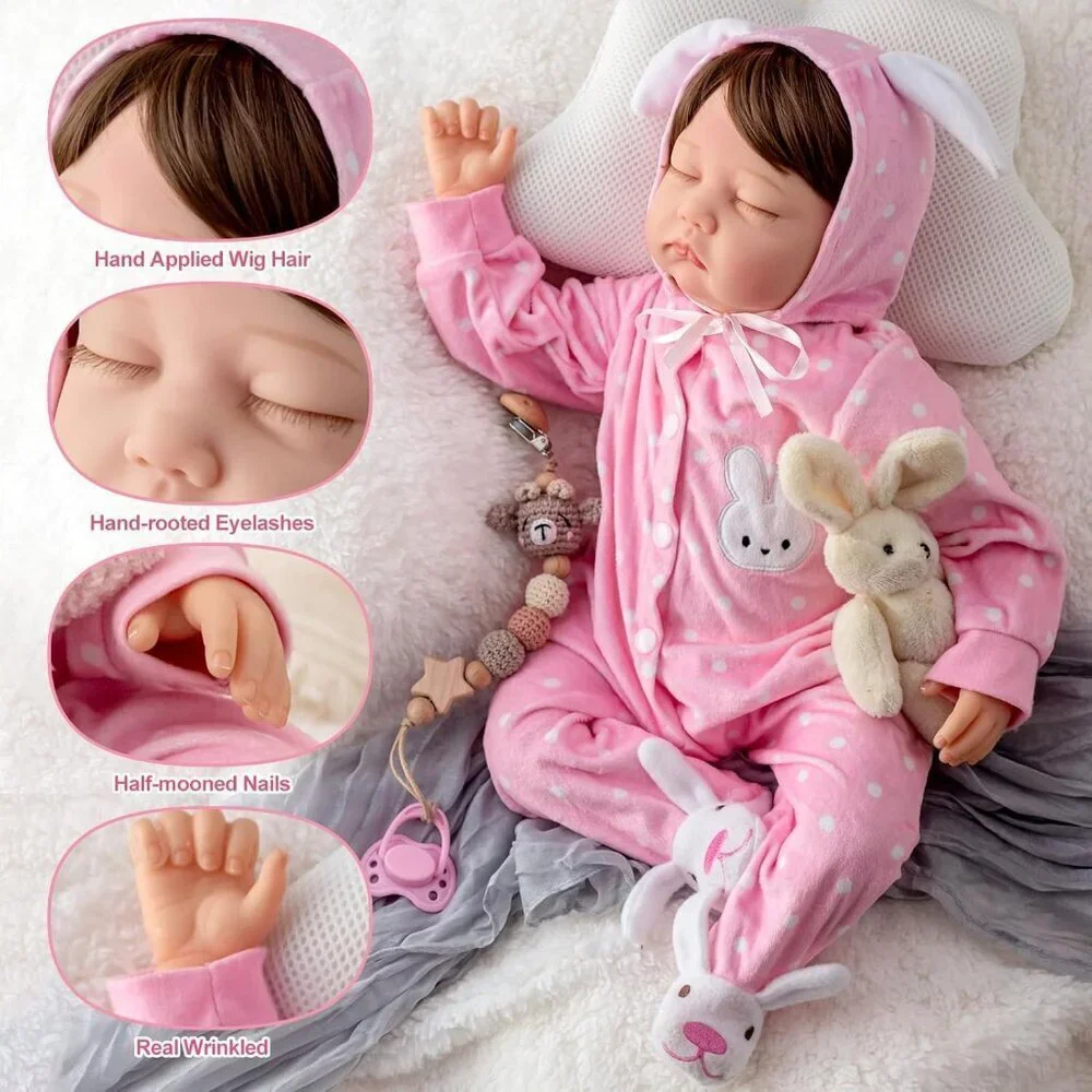 22inch Soft Cloth Body Newborn Baby Dolls Poseable Limbs Sleeping Doll Girl